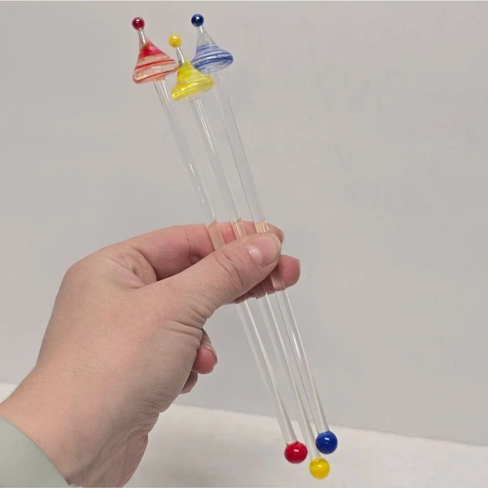 Vintage Blown Glass Cocktail Martini Swizzle Stick Party Drink Stirrer Set Of 3